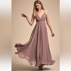 Anthropologie BHLDN Eva Dress Violet Grey Small Flowy Chiffon Maxi Bridesmaid